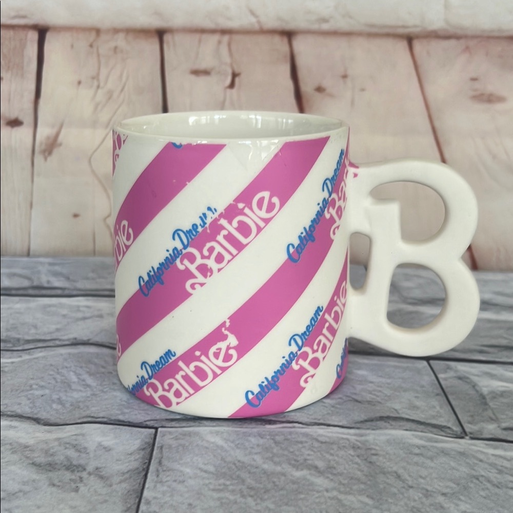 Barbie Pink and White Mug with B Handle